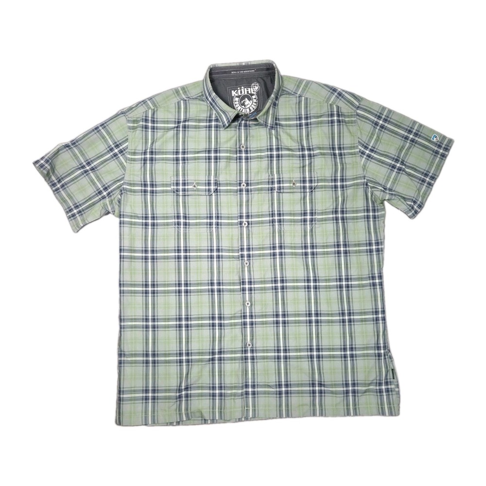 Kuhl Elixur Mens Button Up Short Sleeve Shirt 2XL Lightweight Green Plaid